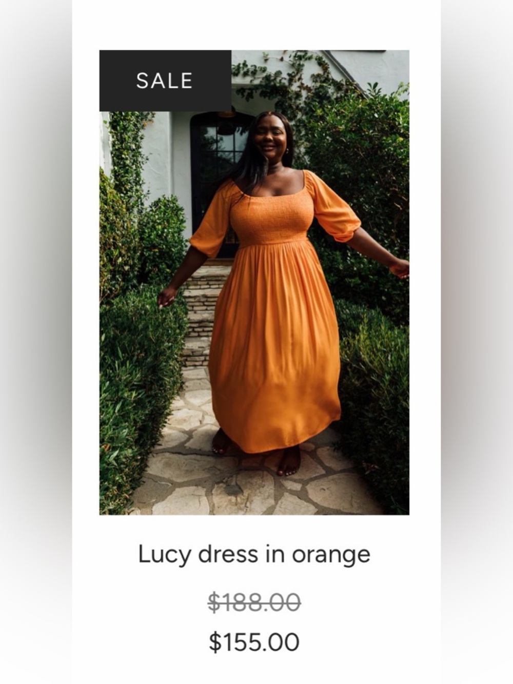 Roma Orange Smocked Midi Dress with Puff Sleeves